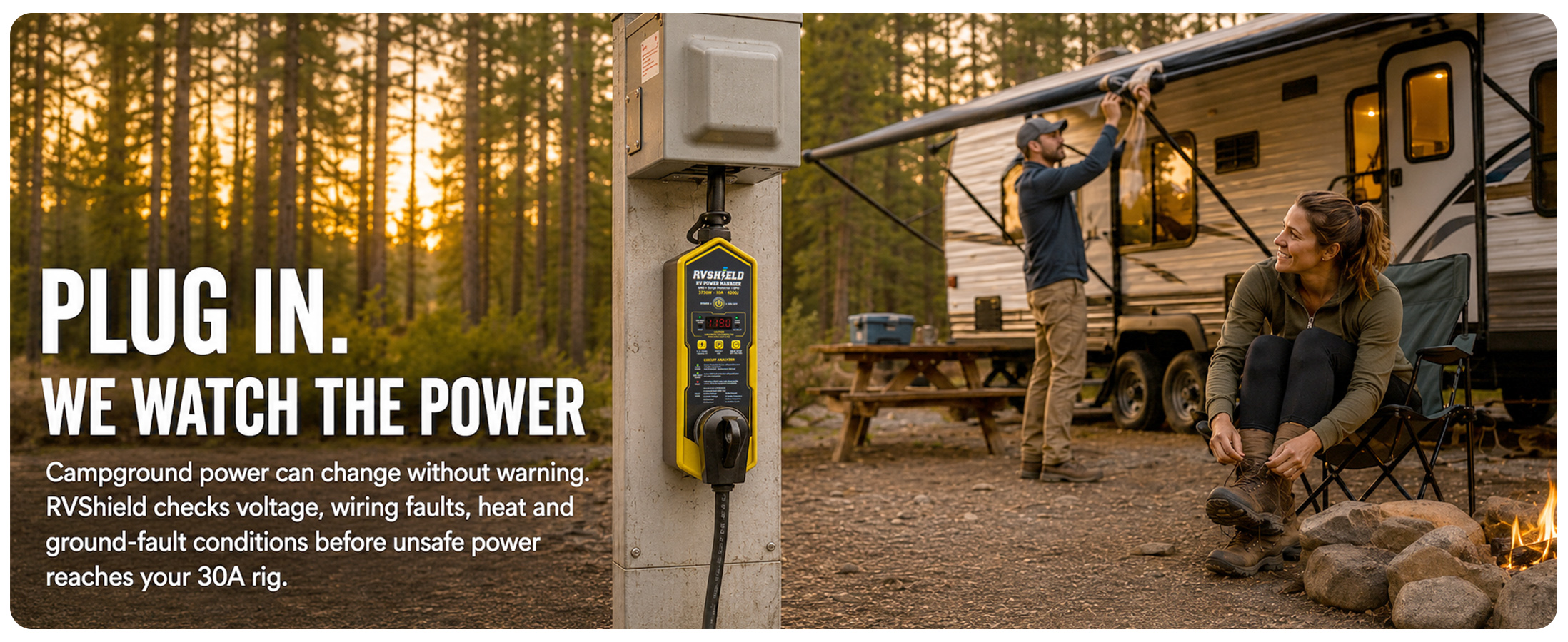RVShield monitoring campground power between a pedestal and an RV